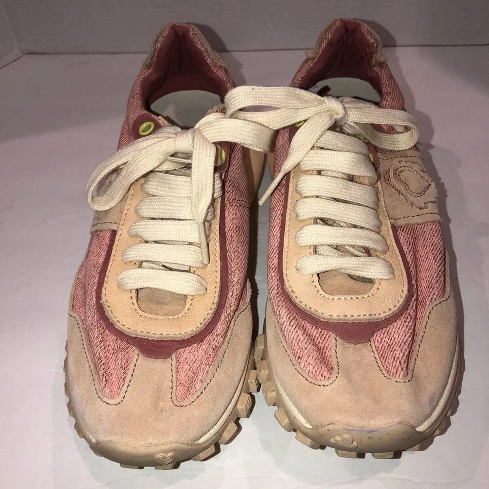 Anthropologie Blush Pink and Cream Suede Athletic Sneakers